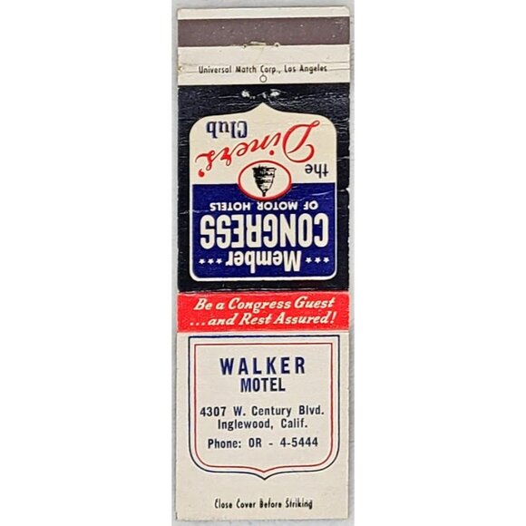 Walker Motel Other - Front Strike Matchbook Cover Walker Motel Inglewood CA California